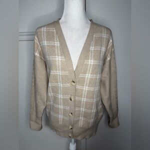 Joie Beige and Cream Plaid Cardigan size  L